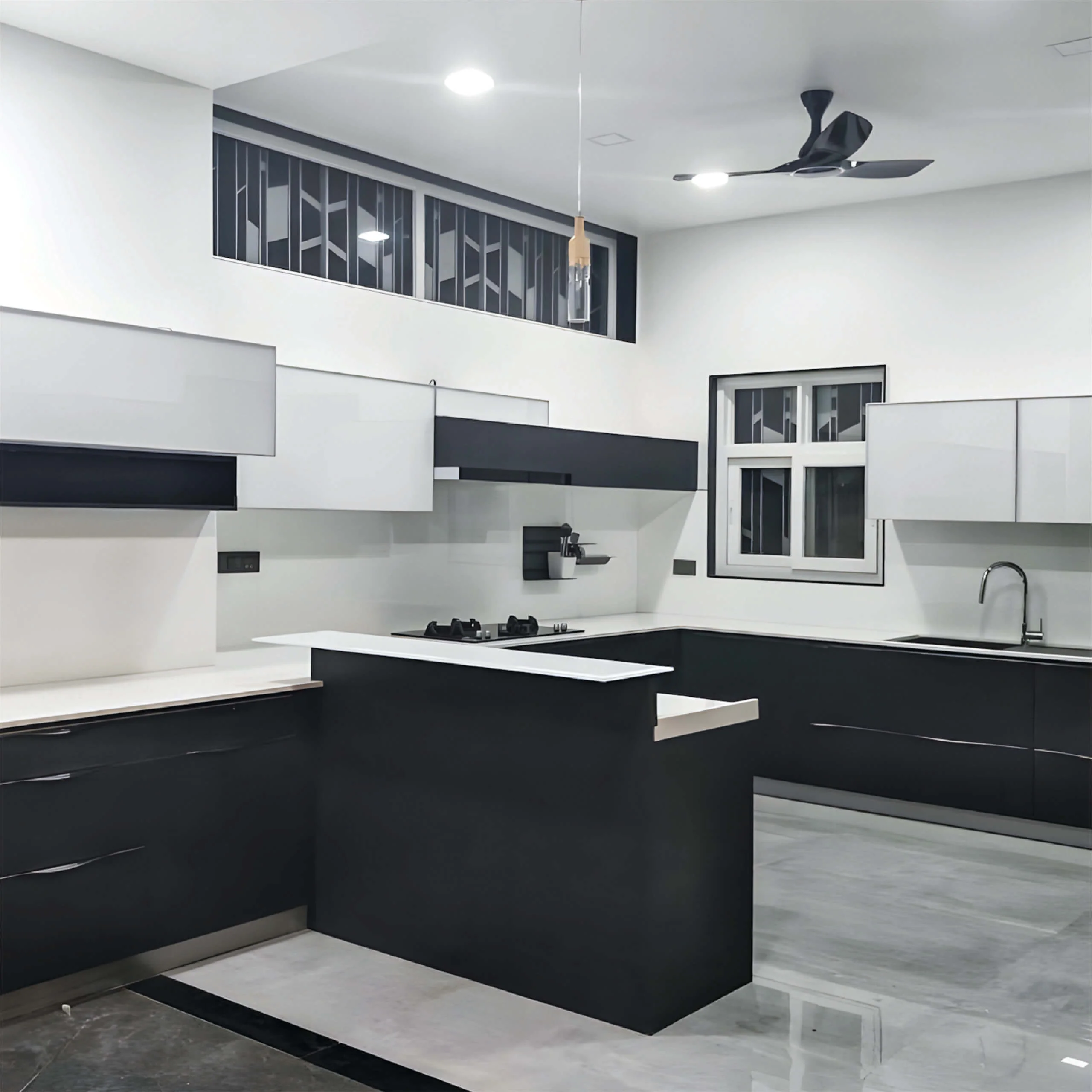 Black and white modular kitchen