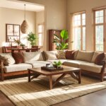 Solid wood sofa and dining set in a Pune home interior by Soulwood Ventures